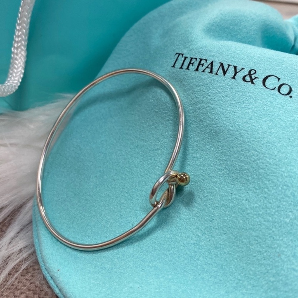 Authentic Tiffany & Co. Sterling Silver and 18k Gold Knot Bangle